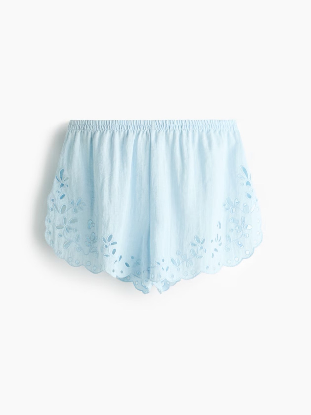 H&M Pale Blue Eyelet Scallop-Hem High Waist Shorts